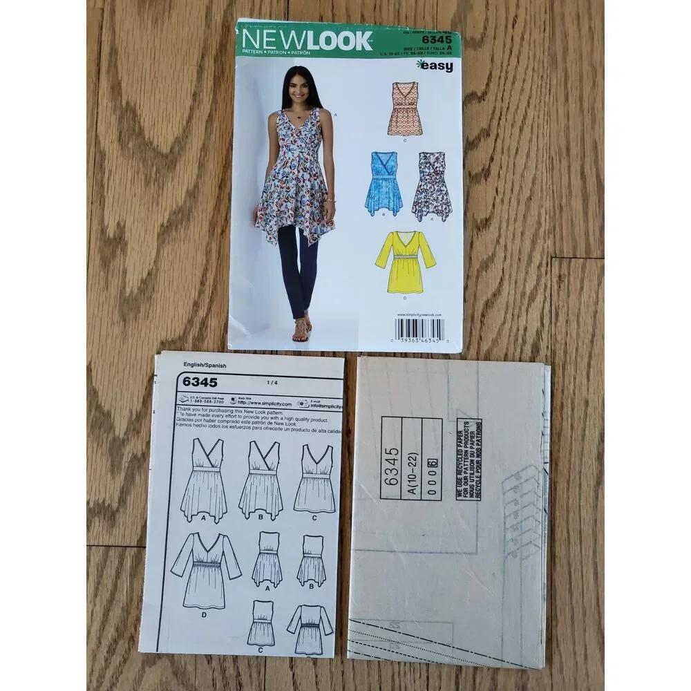 Newlook 6345 Pattern A Womens 10-22 V Neck Wrap Handkerchief Hem Top New Uncut